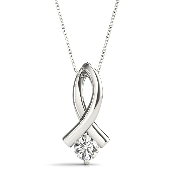 Winchester Ribbon With Round Solitaire Pendant in Platinum