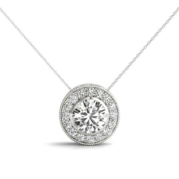 Leeds Round Bezel Halo Pendant in Platinum