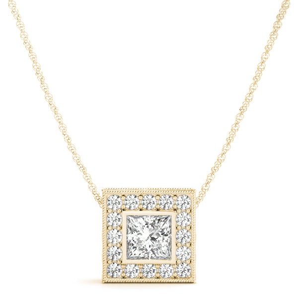 Canterbury Bezel Princess Halo Pendant in 9K Yellow Gold