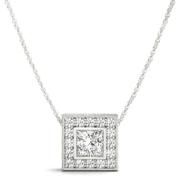 Canterbury Bezel Princess Halo Pendant in Platinum