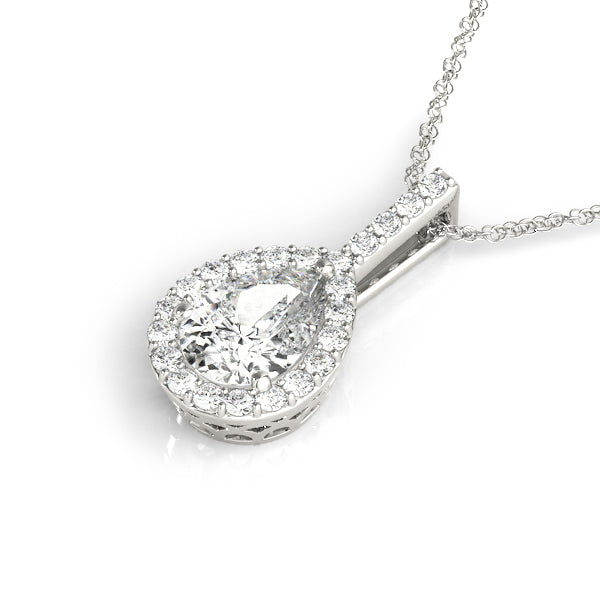 Liverpool Pear Halo Pendant in Platinum