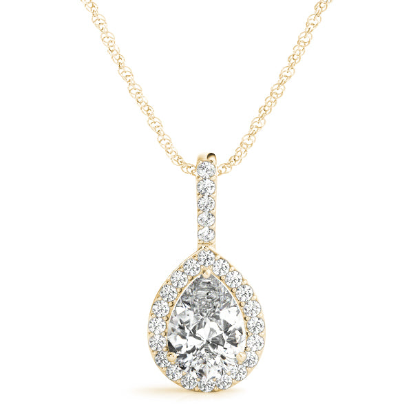 Oxford Pear Halo Pendant in 9K Yellow Gold