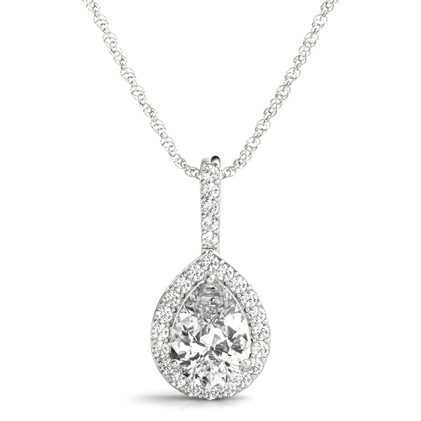 Oxford Pear Halo Pendant in Platinum