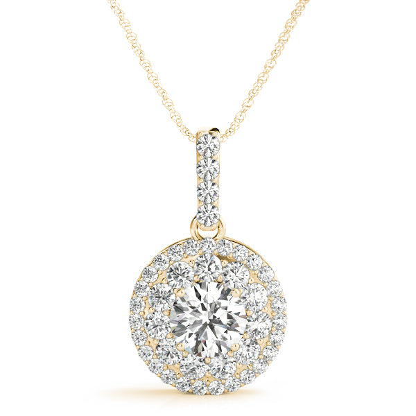 Newcastle Round Double Halo Drop Pendant in 9K Yellow Gold