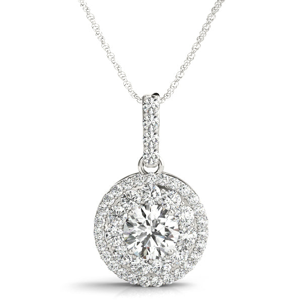 Newcastle Round Double Halo Drop Pendant in Platinum