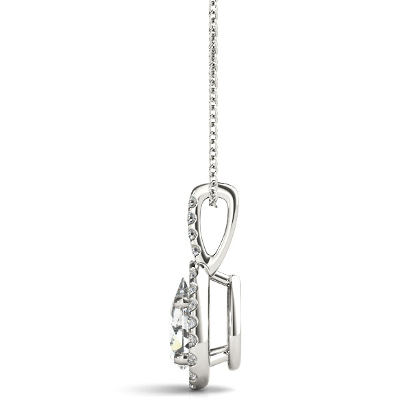 Edinburgh Pear Halo Pendant in Platinum