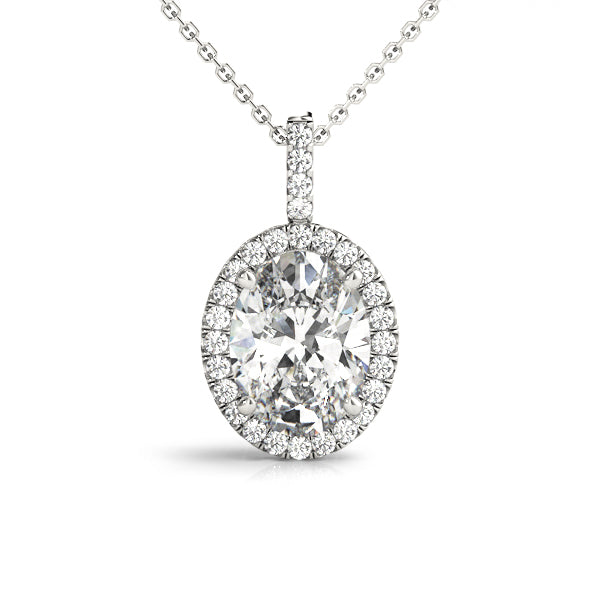 London Oval Halo Pendant in Platinum