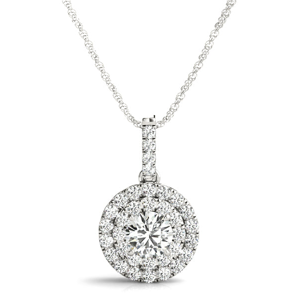 Sheffield Round Double Halo Pendant in Platinum