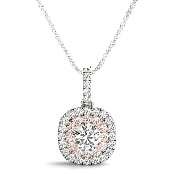 Glasgow Round Double Halo Pendant in 9K Rose Gold