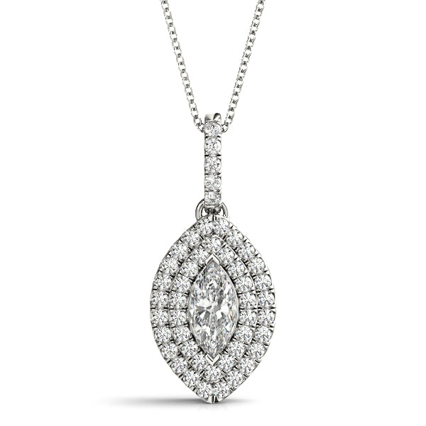 belfast Marquise Double Halo Pendant in Platinum