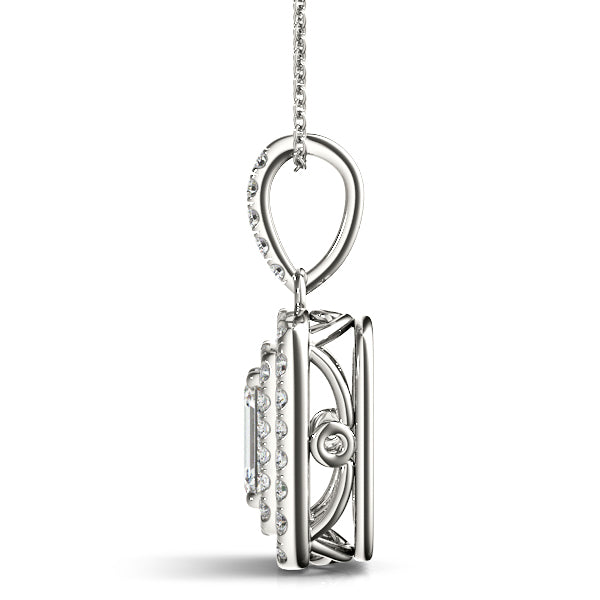 birmingham Emerald Double Halo Pendant in Platinum