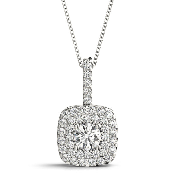 Cardiff Round Double Halo Pendant in Platinum