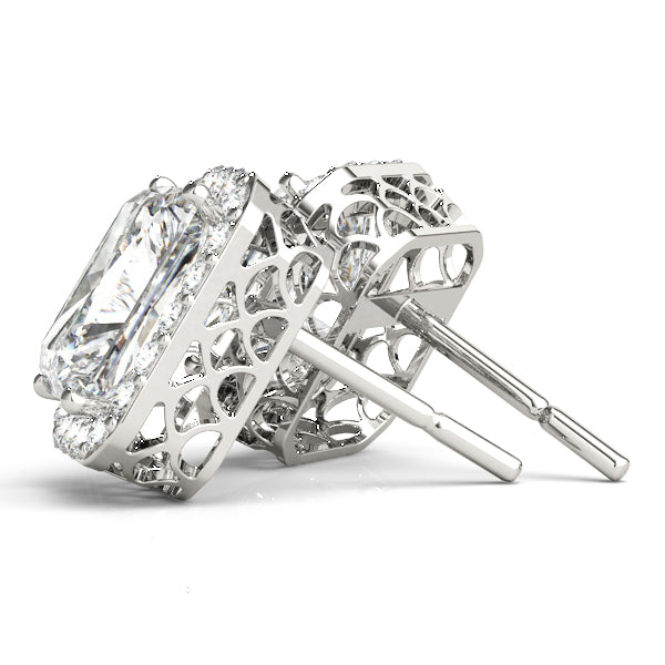 Sheffield Emerald Halo Studs Earring in Platinum