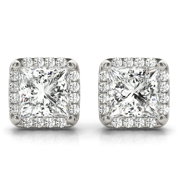 Aberdeen Princess Halo Studs Earrings in Platinum