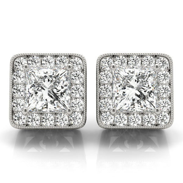 Piccadilly Princess Bezel Halo Studs Earrings in Platinum