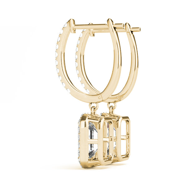 Belgravia Hoop With Emerald Halo Drop Earrings in 9K Yellow Gold