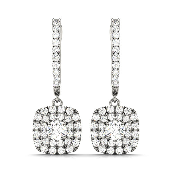 Knightsbridge Hoop With Halo Drop Earrings in Platinum