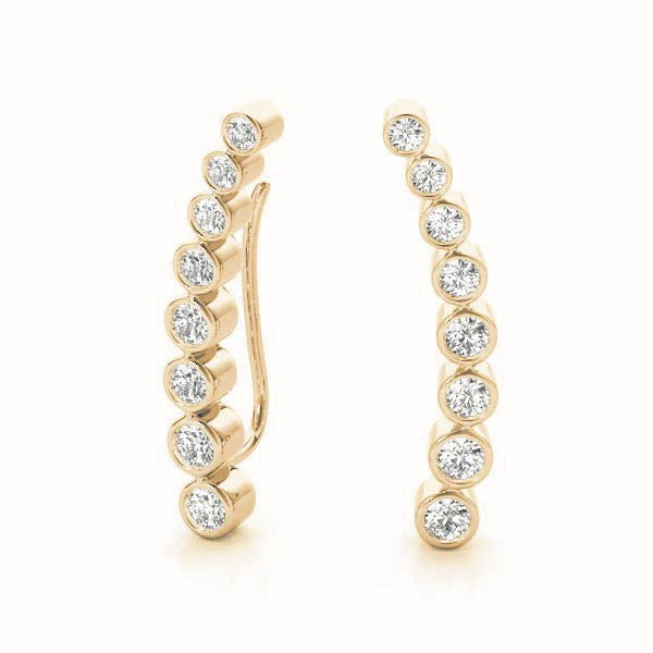 Bath Bezel Climber Earrings in 9K Yellow Gold