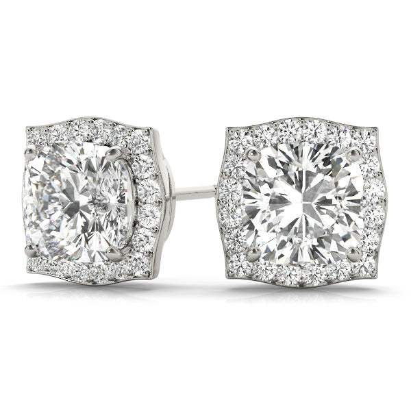 Stirling Round Halo Studs Earrings in Platinum
