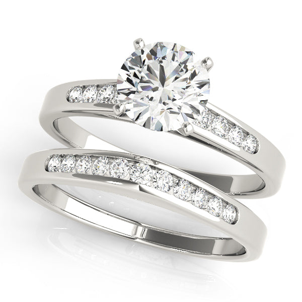 Clyde Bezel Pave Tapered Shank Engagement Ring in Round White Gold