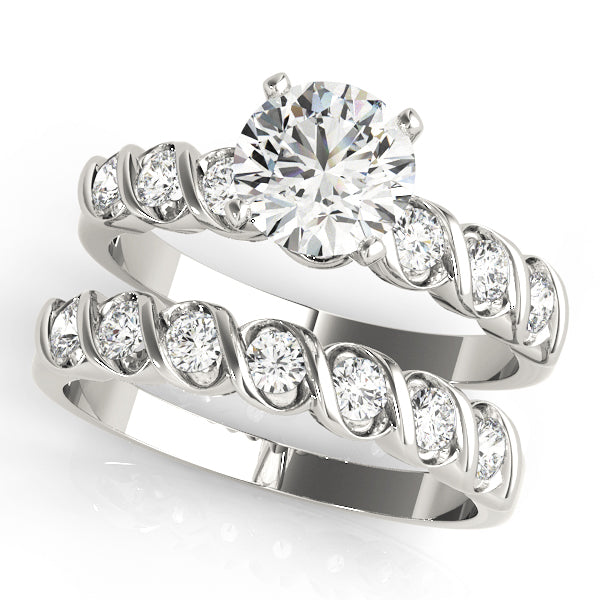 York Bezel Set Pave Engagement Ring in Round White Gold