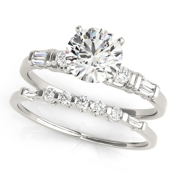 Plantagenet Side Stone Engagement Ring in Round White Gold