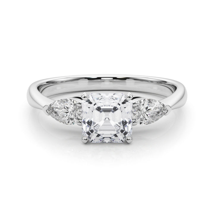 Bluebell Three Stone Engagement Ring in Round White Gold