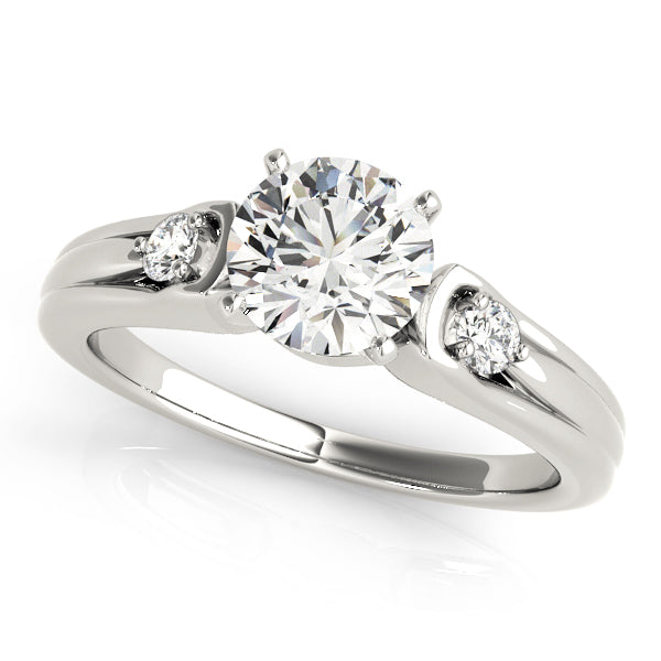 Shamrock Three Stone Bezel Engagement Ring in Round White Gold