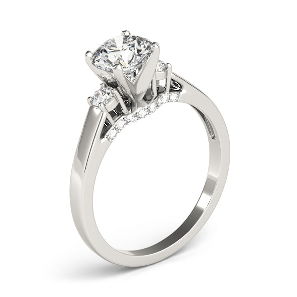 Yellow Three Stone With Hidden Halo Engagement Ring in Round White Gold