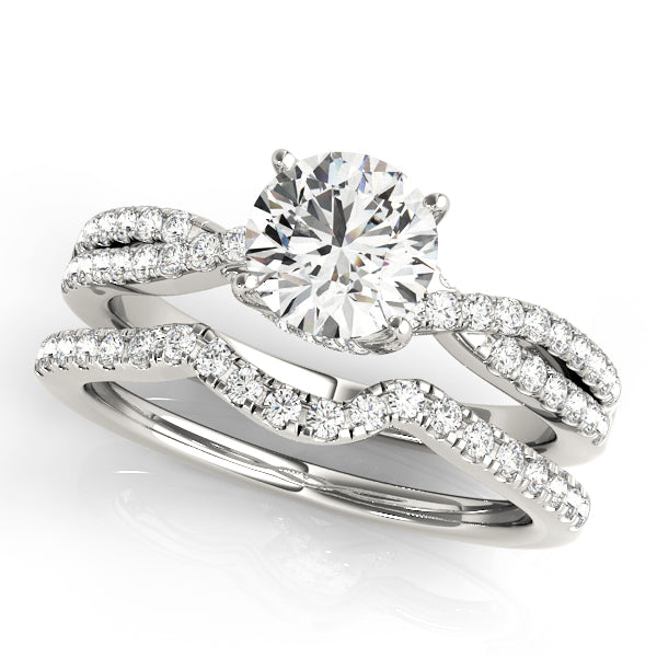 Halo Twisted Pave Engagement Ring in Round White Gold