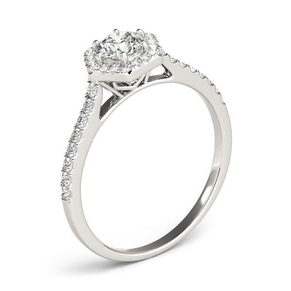 Cumbria Halo Pave Engagement Ring in Round White Gold