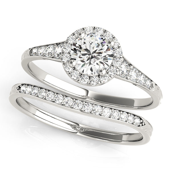 Dorset Single Row Halo Engagement Ring in Round White Gold