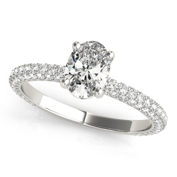 Buckingham Three Row Pave Engagement Ring in Oval White Gold