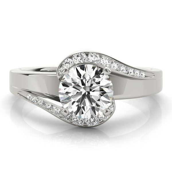 Roman Bypass Solitaire Engagement Ring in Round White Gold
