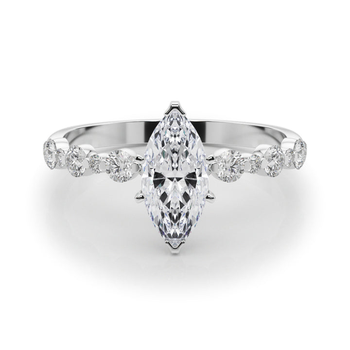Tyne Side Stone Fancy Engagement Ring in Round White Gold