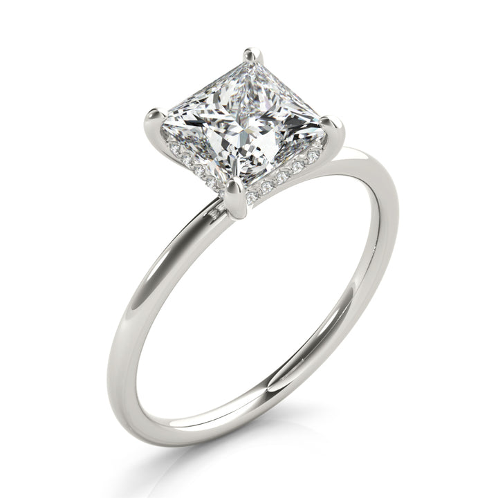 Willow Hidden Halo With Squared Diamond Engagement Ring in Princess White Gold