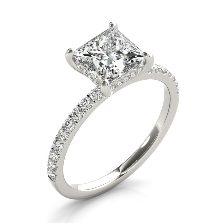 Exeter Princess Cut Pave Engagement Ring in White Gold