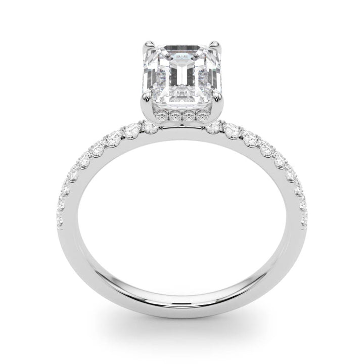 Bowie Hidden Halo Pave Engagement Ring in Emerald White Gold