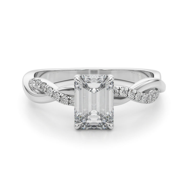 Sonnet Twisted Pave Engagement Ring in Emerald White Gold