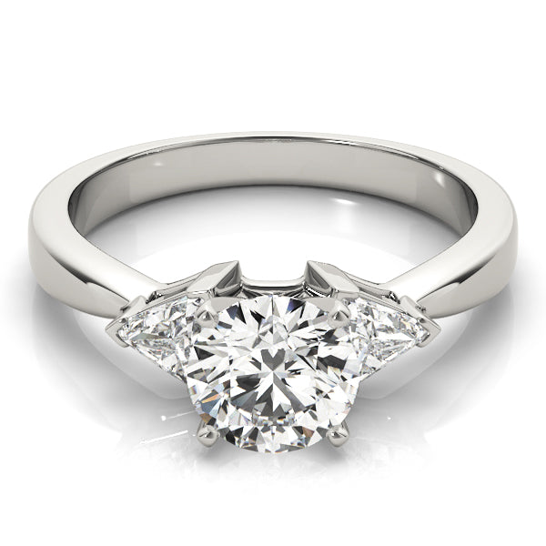 Kew Three Stone Trillion Engagement Ring in Round White Gold