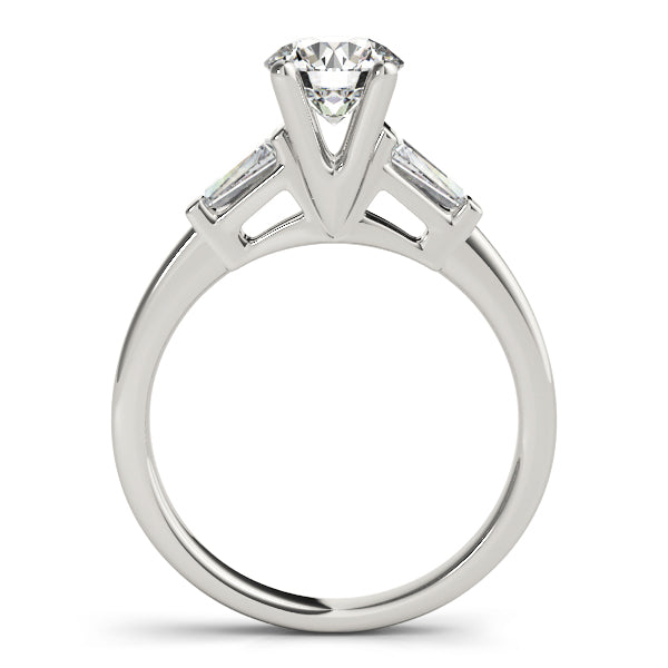 Wordsworth Three Stone Trillion Engagement Ring in Round White Gold