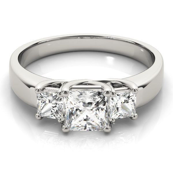 Holyrood Three Stone Princess Cut Engagement Ring in White Gold