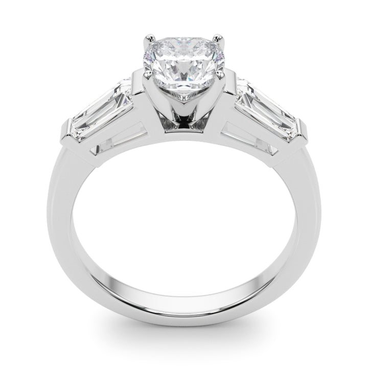 Dorian Three Stone Trillion Engagement Ring in Round White Gold