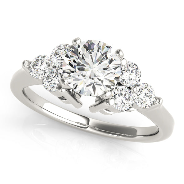 Violet Three Stone Engagement Ring in Round White Gold