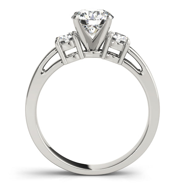 Orchid Three Stone High Set Engagement Ring in Round White Gold