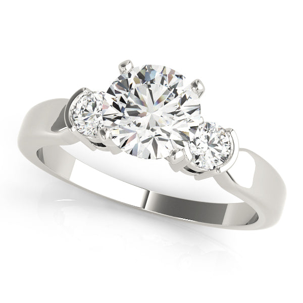 Lily Three Stone Bezel Engagement Ring in Round White Gold