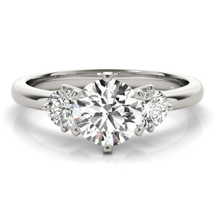 Daffodil Three Stone Engagement Ring in Round White Gold