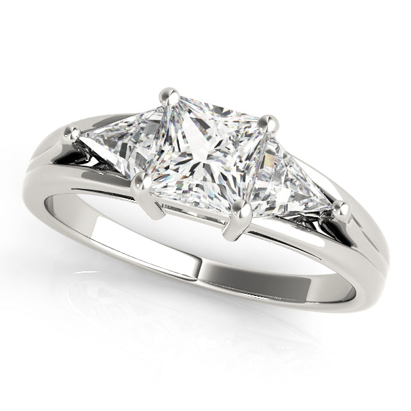Albany Three Stone Trillion Engagement Ring in Princess White Gold
