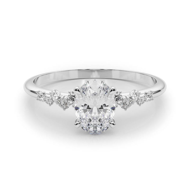 Wilde Side Stone Engagement Ring in Oval White Gold