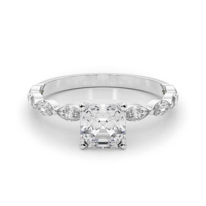 Ozzy Marquise Pave Side Stone Engagement Ring in Round White Gold